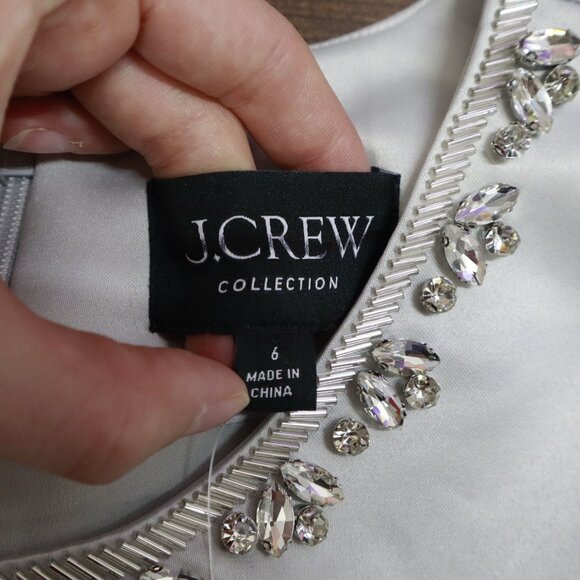 J. Crew Embellished Satin Dress Women 6 White Rich Auntie Core Event Holiday NWT - Picture 3 of 16